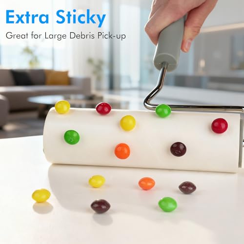 Extra Sticky Large Surface Lint Roller, 6.3'' Giant Lint Roller for Pet Hair, Lint Remover Roller for Cat Hair, Clothes, Furniture (1 Handle + 450 Sheets) - style: 1 Roller + 4 Refills