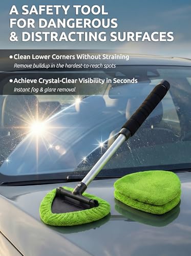 TAKAVU Window & Windshield Cleaner, Extendable, 3 Microfiber Pads (Green) - color: Green