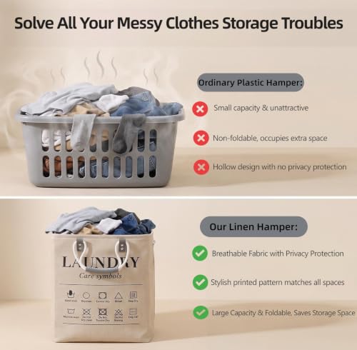 Small Laundry Basket, 50L Foldable Laundry Hamper Organizer with Handles, Fashion Portable Laundry Basket in Bedroom, Laundry Room, Closet, Bathroom, College Dorm (Beige) - color: Beige