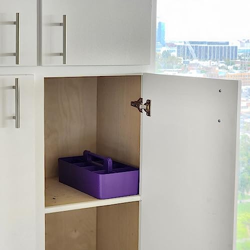 Portable Caddy Organizer -2 Stackable Plastic Caddy with Handle | Desk, Makeup, Dorm Caddy, Classroom Art Organizers (Made In Usa) (Ivory/Royal Purple) - color: Ivory / Royal Purple