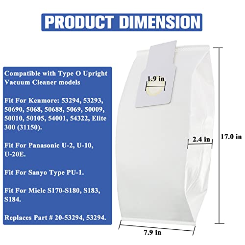 53294 Type O HEPA Cloth Vacuum Bags Replacement for Kenmore Upright Vacuum - size: 6 Count (Pack of 1)