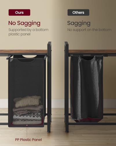 VASAGLE Laundry Hamper with Shelf, 3 Pull-Out Bags, 3 x 10.6 Gallons (40 L) - color: Tricolor + Rustic Brown, size: 3 Bags - 120 L