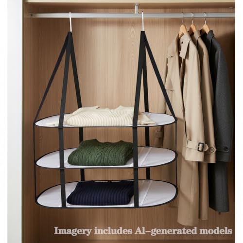 3-Tier Sweater Drying Rack Over The Door, Foldable Mesh Hanging Dryer Flat with Hooks, Large Breathable Laundry Drying Hanger, Clothes Lay Flat Dryer for Apartments Dorms Bathrooms