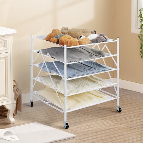 STORAGE MANIAC Sweater Drying Rack, Mesh Clothes Drying Rack, Stackable Laundry Drying Rack, Lay Flat Dryer for Delicates, Portable Dry Rack for Indoor or Outdoor, White, 5 Tier Foldable - size: 5-Tier Mesh Foldable