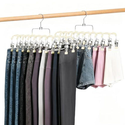 2 Pack Pants Hangers with 40 Clips, Space Saving Closet Organizer - color: Warm Beige