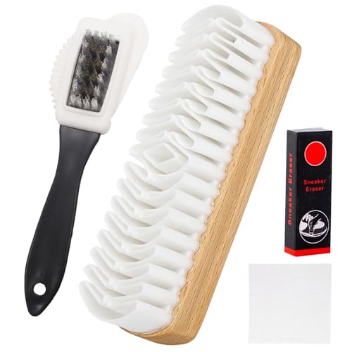 4pcs Suede Shoe Brush, Rubber Shoe Brush Kit with Eraser, Soft Suede Shoes Brush Cleaner for Suedes Cleaner and Nubuck Brush, for Shoes, Bags, Jacket, Purse, Sofa(Color:White)
