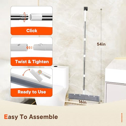 2-in-1 Floor Squeegee Broom, 180-Degree Head, 2 Microfiber Pads - size: 16in / 4-Section Handle / 2 Pads