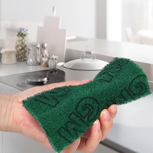 20 Pack Heavy Duty Green Scouring Pads, Bulk Non Scratch Scrubbing Pads for Household Cleaning, Kitchen, Dishes, Pots, Pans, Grill, Reusable, Multipurpose Scrubber Pads - color: White