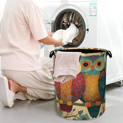 Cute Owl Laundry Basket,Foldable with Handles Tote Bag Oxford Cloth for Bathroom Bedroom Dirty Clothes Storage Bucket 16" x 20.8" - color: Cute Owl