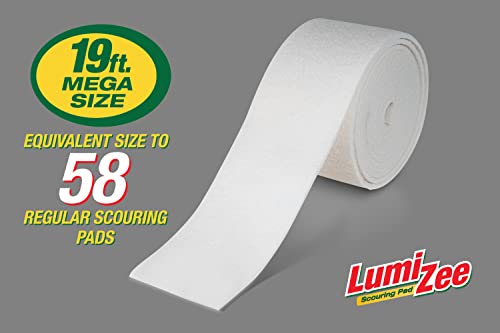 Non-Scratch White Scrubbing Pads Roll 19ft Economy Size Sponge Scouring Pad 19ft x 6in x 0.3in (6m x 15cm x 8mm) Tough Stains for Cleaning Pans Dishes Stoves Kitchen Bathroom Sinks Pots Walls Windows - color: White - Non Scratch
