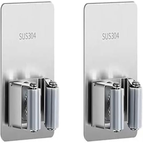 Mop Holder 2 Pack Broom Holder Wall Mount 304 Stainless Garage Storage Rack Hanger Steel Tool Kitchen Garden Tool Organizer - color: silver