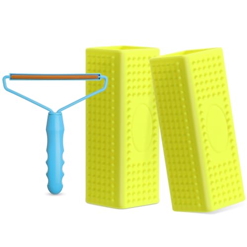 Honeydak 3 Pieces Hair Remover Tool Dog Hair Remover Pro Silicone Cleaner Brush Roller Fuzz Hairball Brush for Carpet Rake, Car Mat, Couch, Pet Bed, Clothes (Yellow, Light Blue) - color: Yellow, Light Blue
