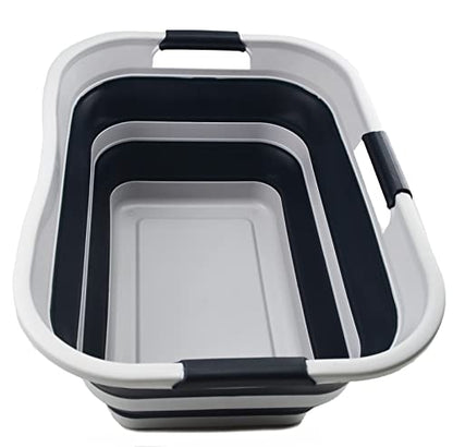 SAMMART 30L(8 gallon) Collapsible Plastic Laundry Basket - Foldable Pop Up Storage Container/Organizer - Space Saving Hamper/Basket - Water Capacity 24L(6.3 gallon) (1, Grey/Slate Grey) - color: Grey/Slate Grey