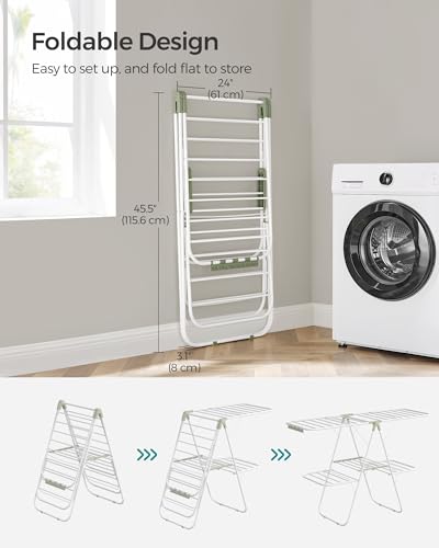 SONGMICS Clothes Drying Rack, Foldable 2-Level Stee Laundry Drying Rack - color: White + Green, size: 2 Tiers（22"d x 61.8"w x 64.3''h )