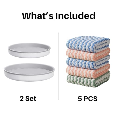 JOYMOOP Microfiber Cleaning Cloth, 5 PCS Kitchen Towels(10" x 10"), Absorbent Streak Free Lint Cleaning Cloths, Reusable and Washable Dish Rags with 12" and 10" Lazy Susan Organizer - color: Mixed [Pink+blue+green], size: 10"x10" - 5pcs + 2 Organizers