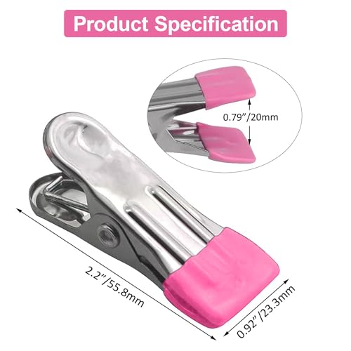 Clothes Hangers Heavy Duty 15Pack, 2.17 Inch Metal Clips, Clothespins for Photo Drying Clothesline Laundry Sock, Bag Clips for Food Kitchen Stainless Steel with Rubber,Pink