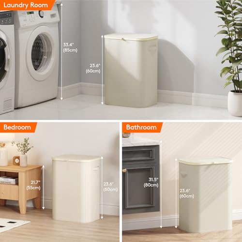 Lifewit 85L Large Laundry Hamper with Lid, Removable Inner Bag, White - color: White, size: 85L