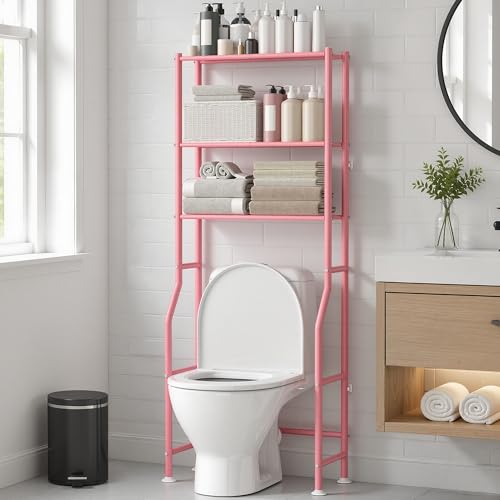 GloTika 3-Tier Over Toilet Storage, Anti-Wobble, Pink - color: Pink