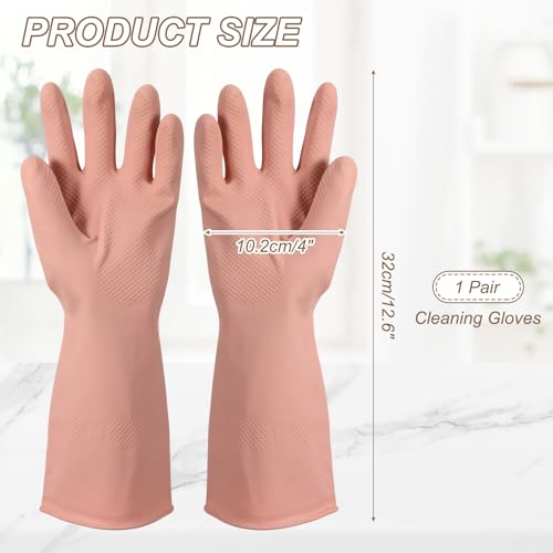 uxcell Rubber Cleaning Gloves, Reusable Household Dishwashing Long Rubber Gloves with Non-slip Grip - color: Pink, size: Medium