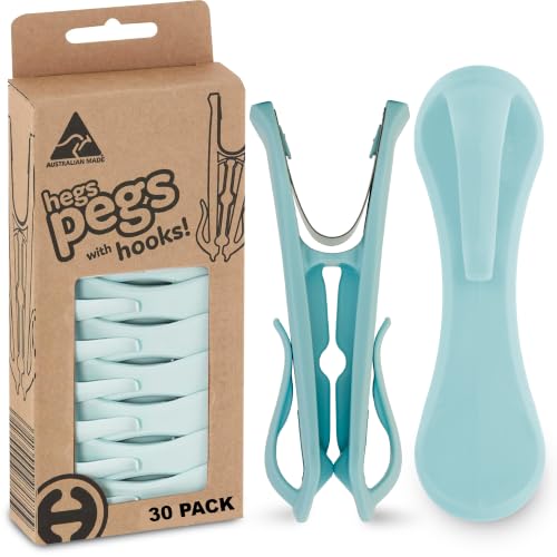 Hegs 30 Pack Pastel Blue - The Smartest Heavy Duty Clothespins with Hooks - Hang 3 Garments at Once with Our Tough, Dual Hooks Clothes Pins with Anti-Rust Spring - Durable, Colorful Clothespins - color: 30 Pack (Pastel Blue)