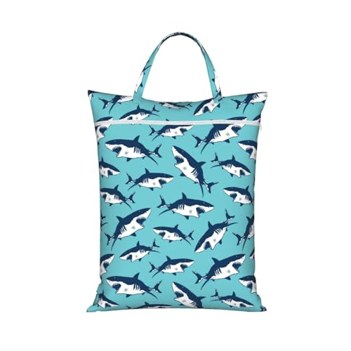 Ocean Shark Travel Laundry Bags Cloth Diaper Wet Bags Handle Washable Dirty Clothes Bags Wet Dry Bag Suitcase Gym Swimming Pool College Dorm Wet Bag - color: 1 PC22, size: One Size