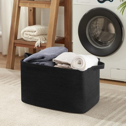 OIASKET 95L Extra Large Blanket Basket, 24" x 16.9" x 14.2" Woven Basket - color: Black, size: 24"x16.9"x14.2"