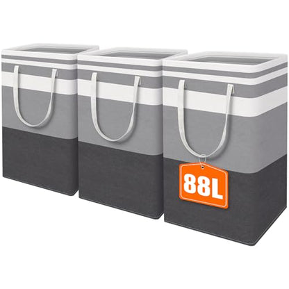 HomeHacks Laundry Basket Hamper, 3‑Pack 88L Collapsible Clothes Storage - size: 88L