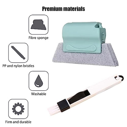 Window Groove Cleaning Tools Set,Small Multipurpose Track Brush with dustpan,Magic Gap Scouring Pad with 10 Replacement Sponge,Sliding Door Slot Cleaner Tools,Hand-held Family Sill Crevice Clean Scrub
