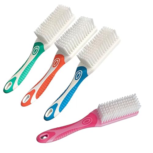 4Pcs Laundry Scrub Brush Cleaning Tool, with Long Handle Very Soft Bristle Cleaning Brush for Clothes Shoes Delicate Fabric (Blue Green Pink Orange)