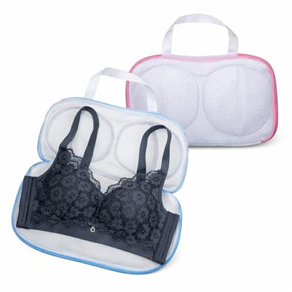 Bra Washing Bags for Laundry 2 Pcs Bra Laundry Bag with 3D Protective Bracket & Zipper Anti-Deformation BraWash Bag for Washing Machine & Storage, Women's Delicates Underwear(Applicable to A-C Cups)