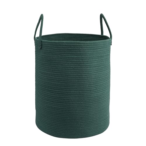 Woven Cotton Rope Laundry Basket, 15x20 Laundry Hamper, Dark Green - color: dark green, size: Regular