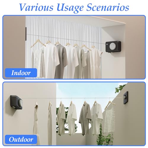 Danpoo Retractable Clothesline Heavy Duty - 13.8ft Adjustable Tension Wall Mounted Indoor Outdoor Clothes Drying Line, Compact Laundry Rope with Pulley System (Black) - color: Black