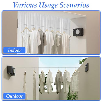 Danpoo Retractable Clothesline Heavy Duty - 13.8ft Adjustable Tension Wall Mounted Indoor Outdoor Clothes Drying Line, Compact Laundry Rope with Pulley System (Black) - color: Black