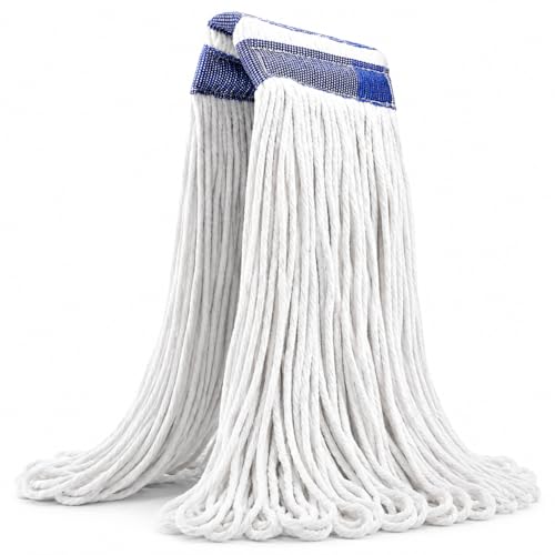 Tidy Monster 24 oz Loop End Mop Head, Heavy Duty Mop Head Replacement with 6 Inch Headband, Machine Washable String Mop Refill Fits Most Clamp and Side Loading Handles for Home & Commercial Cleaning - color: White