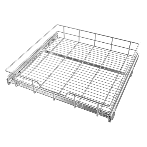 Pull Out Cabinet Organizer 24" W X 22" D, Chromed, Full Slide Out Drawers - color: 1 Tier - Chrome-Plated, size: 24" W X 22" D