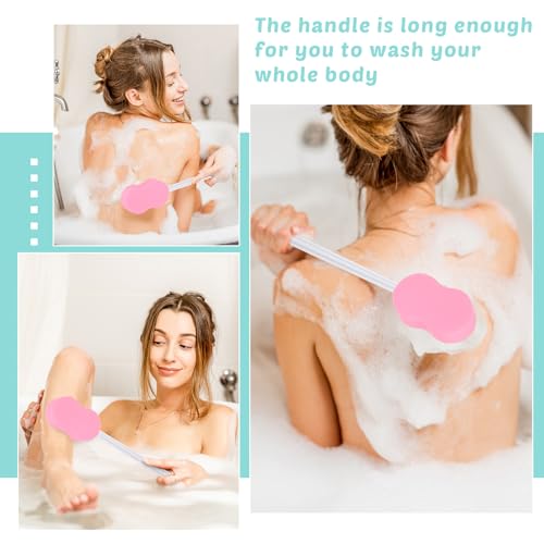 Long Handled Sponge 22.4'' Back Scrubber for Shower, Pink - color: Pink