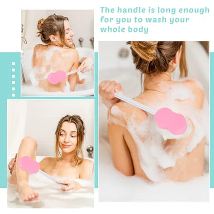 Long Handled Sponge 22.4'' Back Scrubber for Shower, Pink - color: Pink
