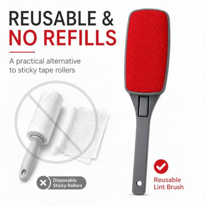 Reusable Lint Brush for Clothes, Double Sided Pet Hair Remover Brush with Swivel Head, Fabric Lint Remover for Couch, Furniture, Bedding and Upholstery