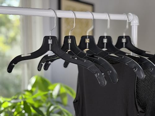 NAHANCO 17” Black Mid-Heavyweight Plastic Hanger, Chrome Hook, 100 Pack - color: Black With Chrome Hook