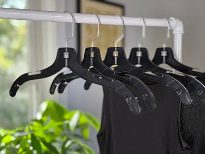 NAHANCO 17” Black Mid-Heavyweight Plastic Hanger, Chrome Hook, 100 Pack - color: Black With Chrome Hook