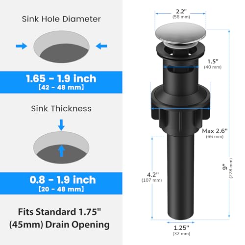 Bathroom Sink Drain with Overflow with Hair Catcher Anti-Clog Sink Strainer - color: Brushed Nickel