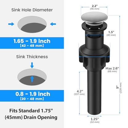 Bathroom Sink Drain with Overflow with Hair Catcher Anti-Clog Sink Strainer - color: Brushed Nickel