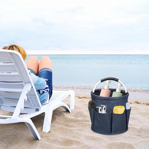 17L Cleaning Caddy, Portable Cleaning Supply Bucket, 6 Pockets Foldable Cleaning Supplies Organizer with Handle, Cleaning Caddy Bag for Cleaning Products (Navy Blue) - color: Navy Blue