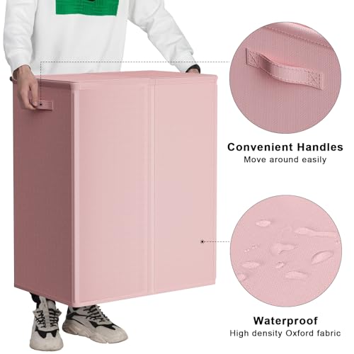 WOWLIVE 154L Double Laundry Hamper 2 Section with Lid and Removable Bags - color: Pink, size: 154l (24.8x 14.2 X 26.8 Inches)
