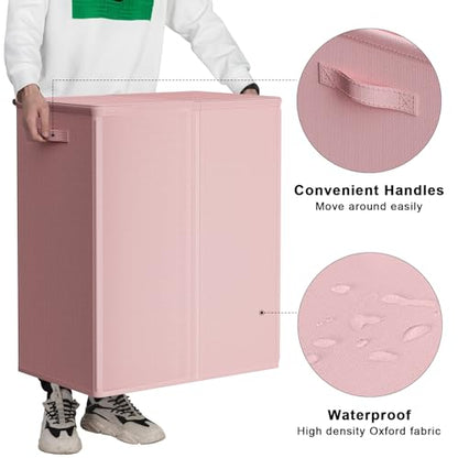 WOWLIVE 154L Double Laundry Hamper 2 Section with Lid and Removable Bags - color: Pink, size: 154l (24.8x 14.2 X 26.8 Inches)