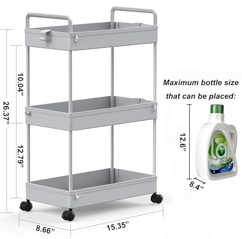 SOLEJAZZ 3 Tier Slim Rolling Storage Cart Organizer with Wheels, Gray - color: Grey, size: 3-Tier, 8.66"D