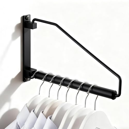 NEWRAIN Folding Clothes Hanger Rack, Wall Mounted Laundry Racks for Drying Clothes,Swing Clothing Hanging System Drying Closet Storage Organizer Black - color: Black, size: Triangle