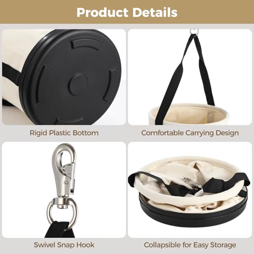 Utility Canvas Tool Bucket with Shoulder Strap, Hard Base All Purpose Canvas Bucket Bag, Heavy Duty Tool Organizer Bag with Metal Hook, Holds up to 150 Lbs