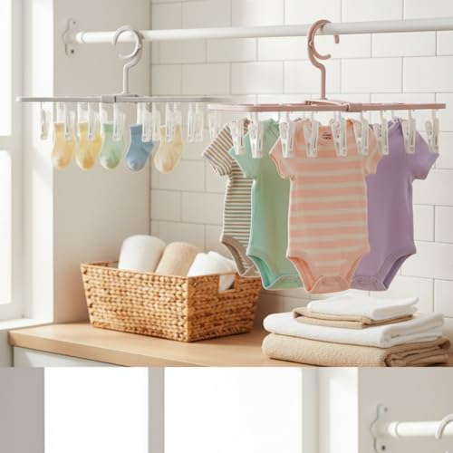 Clothes Drying Racks 2Pack Small Folding Portable Hangers with 12 Clips - color: Gray,pink-2 Pack