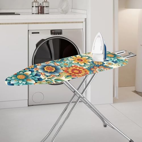 Boho Dahlia Ironing Board Cover Extra Wide Table Top Ironing Board Cover Western Flowers Home Decor Heavy Duty Padded Iron Board Covers with Elastic Edge - color: Boho Dahlia